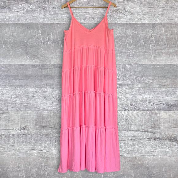 Zenana Relaxed Fit V Neck Tiered Cami Maxi Dress NEW Womens XL Pockets Stretch - Picture 1 of 6